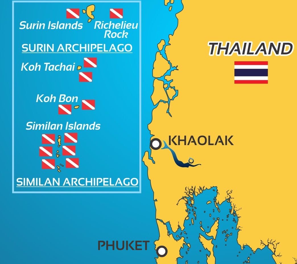 Mapa rejsu: Khao Lak, Similan, Koh Bon, Koh Tachai, Surin, Richelieu Rock